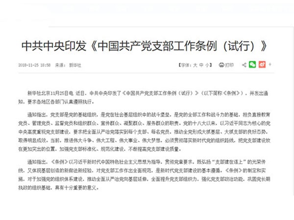 《中国共产党支部工作条例（试行）》